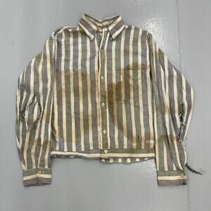Vintage 60s Sears Green Striped Cotton Distressed Shirt